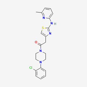 molecular formula C21H22ClN5OS B2510014 1-(4-(2-Chlorophenyl)piperazin-1-yl)-2-(2-((6-methylpyridin-2-yl)amino)thiazol-4-yl)ethanone CAS No. 1226444-37-6