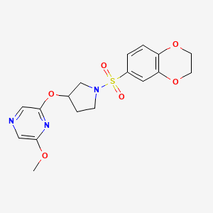 molecular formula C17H19N3O6S B2510015 2-((1-((2,3-二氢苯并[b][1,4]二氧杂环-6-基)磺酰基)吡咯烷-3-基)氧基)-6-甲氧基吡嗪 CAS No. 2034317-49-0