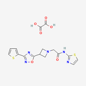molecular formula C16H15N5O6S2 B2510017 草酰酸N-(噻唑-2-基)-2-(3-(3-(噻吩-2-基)-1,2,4-恶二唑-5-基)氮杂环丁-1-基)乙酰胺 CAS No. 1351608-73-5