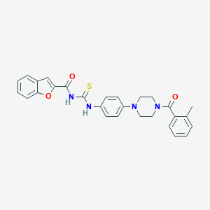 molecular formula C28H26N4O3S B251002 N-[(4-{4-[(2-methylphenyl)carbonyl]piperazin-1-yl}phenyl)carbamothioyl]-1-benzofuran-2-carboxamide 