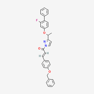 (E)-1-[3-[1-(3-fluoro-4-phenylphenoxy)ethyl]pyrazol-1-yl]-3-(4-phenylmethoxyphenyl)prop-2-en-1-one