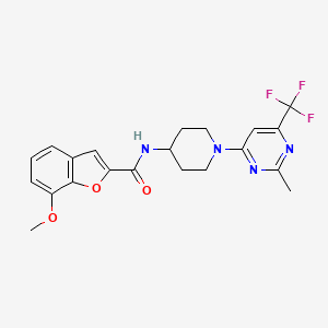 molecular formula C21H21F3N4O3 B2510053 7-甲氧基-N-(1-(2-甲基-6-(三氟甲基)嘧啶-4-基)哌啶-4-基)苯并呋喃-2-甲酰胺 CAS No. 2034259-60-2