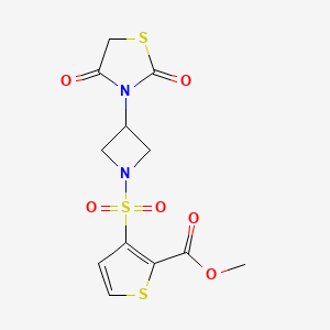molecular formula C12H12N2O6S3 B2510070 Methyl 3-((3-(2,4-dioxothiazolidin-3-yl)azetidin-1-yl)sulfonyl)thiophene-2-carboxylate CAS No. 1798639-31-2