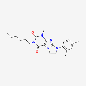 molecular formula C22H29N5O2 B2510087 8-(2,4-Dimethylphenyl)-3-hexyl-1-methyl-1,3,5-trihydroimidazolidino[1,2-h]puri ne-2,4-dione CAS No. 923463-24-5