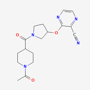 molecular formula C17H21N5O3 B2510092 3-((1-(1-Acetylpiperidine-4-carbonyl)pyrrolidin-3-yl)oxy)pyrazine-2-carbonitrile CAS No. 2034498-82-1