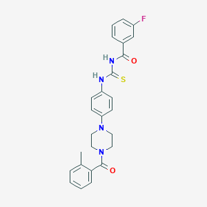 molecular formula C26H25FN4O2S B251010 3-fluoro-N-[(4-{4-[(2-methylphenyl)carbonyl]piperazin-1-yl}phenyl)carbamothioyl]benzamide 