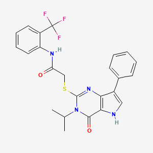 molecular formula C24H21F3N4O2S B2510125 2-((3-异丙基-4-氧代-7-苯基-4,5-二氢-3H-吡咯并[3,2-d]嘧啶-2-基)硫代)-N-(2-(三氟甲基)苯基)乙酰胺 CAS No. 2034583-79-2