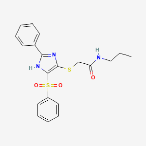 molecular formula C20H21N3O3S2 B2510135 2-((2-phenyl-4-(phenylsulfonyl)-1H-imidazol-5-yl)thio)-N-propylacetamide CAS No. 950395-85-4