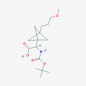 molecular formula C16H27NO5 B2510144 2-[3-(3-Methoxypropyl)-1-bicyclo[1.1.1]pentanyl]-2-[(2-methylpropan-2-yl)oxycarbonylamino]acetic acid CAS No. 2287267-59-6