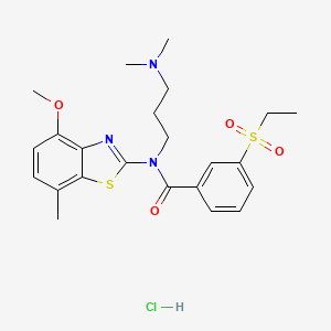 molecular formula C23H30ClN3O4S2 B2510145 N-(3-(dimethylamino)propyl)-3-(ethylsulfonyl)-N-(4-methoxy-7-methylbenzo[d]thiazol-2-yl)benzamide hydrochloride CAS No. 1331127-49-1