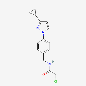 molecular formula C15H16ClN3O B2510150 2-Chloro-N-[[4-(3-cyclopropylpyrazol-1-yl)phenyl]methyl]acetamide CAS No. 2411269-64-0