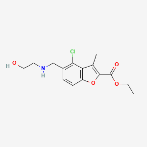 molecular formula C15H18ClNO4 B2510172 Ethyl 4-chloro-5-{[(2-hydroxyethyl)amino]methyl}-3-methyl-1-benzofuran-2-carboxylate CAS No. 356586-66-8