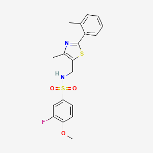 molecular formula C19H19FN2O3S2 B2510179 3-fluoro-4-methoxy-N-((4-methyl-2-(o-tolyl)thiazol-5-yl)methyl)benzenesulfonamide CAS No. 1448132-47-5
