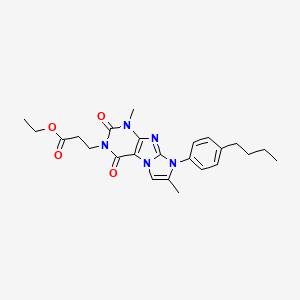 molecular formula C24H29N5O4 B2510204 ethyl 3-(8-(4-butylphenyl)-1,7-dimethyl-2,4-dioxo-1H-imidazo[2,1-f]purin-3(2H,4H,8H)-yl)propanoate CAS No. 896300-40-6