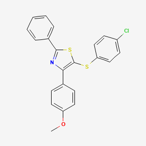 molecular formula C22H16ClNOS2 B2510209 5-(4-Chlorophenyl)sulfanyl-4-(4-methoxyphenyl)-2-phenyl-1,3-thiazole CAS No. 865658-08-8