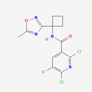 molecular formula C13H11Cl2FN4O2 B2510210 2,6-dichloro-5-fluoro-N-[1-(5-methyl-1,2,4-oxadiazol-3-yl)cyclobutyl]pyridine-3-carboxamide CAS No. 1356717-60-6