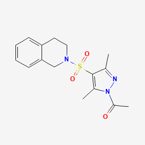 molecular formula C16H19N3O3S B2510215 1-(4-((3,4-二氢异喹啉-2(1H)-基)磺酰基)-3,5-二甲基-1H-吡唑-1-基)乙酮 CAS No. 1007024-21-6