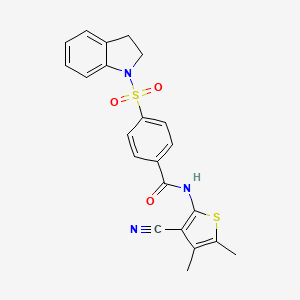 molecular formula C22H19N3O3S2 B2510218 N-(3-cyano-4,5-dimethylthiophen-2-yl)-4-(indolin-1-ylsulfonyl)benzamide CAS No. 896305-54-7