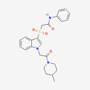 molecular formula C24H27N3O4S B2510219 2-((1-(2-(4-methylpiperidin-1-yl)-2-oxoethyl)-1H-indol-3-yl)sulfonyl)-N-phenylacetamide CAS No. 878059-10-0