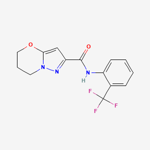 molecular formula C14H12F3N3O2 B2510223 N-(2-(trifluoromethyl)phenyl)-6,7-dihydro-5H-pyrazolo[5,1-b][1,3]oxazine-2-carboxamide CAS No. 1428380-15-7