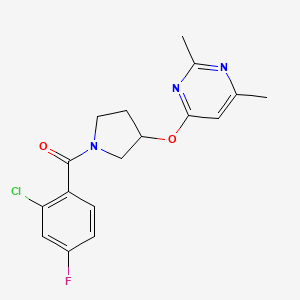 molecular formula C17H17ClFN3O2 B2510225 4-{[1-(2-Chlor-4-fluorbenzoyl)pyrrolidin-3-yl]oxy}-2,6-dimethylpyrimidin CAS No. 2097860-37-0