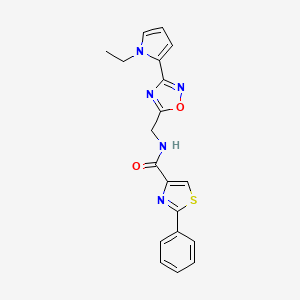 molecular formula C19H17N5O2S B2510227 N-((3-(1-ethyl-1H-pyrrol-2-yl)-1,2,4-oxadiazol-5-yl)methyl)-2-phenylthiazole-4-carboxamide CAS No. 2034509-82-3