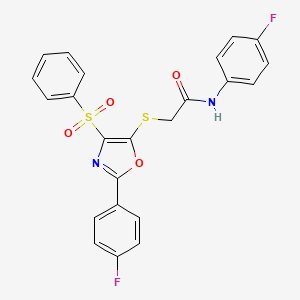 molecular formula C23H16F2N2O4S2 B2510231 N-(4-fluorophenyl)-2-((2-(4-fluorophenyl)-4-(phenylsulfonyl)oxazol-5-yl)thio)acetamide CAS No. 850926-96-4
