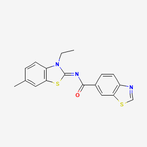 molecular formula C18H15N3OS2 B2510234 (E)-N-(3-乙基-6-甲基苯并[d]噻唑-2(3H)-亚甲基)苯并[d]噻唑-6-甲酰胺 CAS No. 865544-63-4