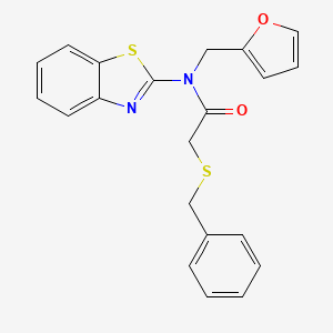 molecular formula C21H18N2O2S2 B2510255 N-(苯并[d]噻唑-2-基)-2-(苄硫基)-N-(呋喃-2-基甲基)乙酰胺 CAS No. 922487-71-6