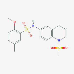 molecular formula C18H22N2O5S2 B2510276 2-甲氧基-5-甲基-N-(1-甲基磺酰基-3,4-二氢-2H-喹啉-6-基)苯磺酰胺 CAS No. 946346-56-1