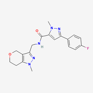 molecular formula C19H20FN5O2 B2510283 3-(4-fluorophenyl)-1-methyl-N-((1-methyl-1,4,6,7-tetrahydropyrano[4,3-c]pyrazol-3-yl)methyl)-1H-pyrazole-5-carboxamide CAS No. 1797893-14-1