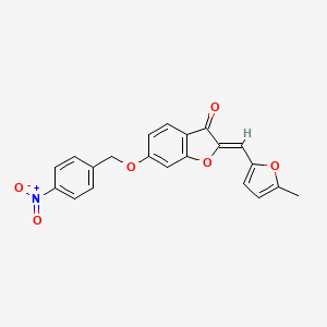 molecular formula C21H15NO6 B2510289 (Z)-2-((5-甲基呋喃-2-基)亚甲基)-6-((4-硝基苄基)氧基)苯并呋喃-3(2H)-酮 CAS No. 622803-15-0