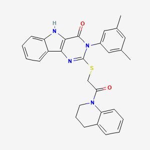 molecular formula C29H26N4O2S B2510300 2-[2-(3,4-dihydro-2H-quinolin-1-yl)-2-oxoethyl]sulfanyl-3-(3,5-dimethylphenyl)-5H-pyrimido[5,4-b]indol-4-one CAS No. 536705-39-2