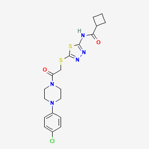 molecular formula C19H22ClN5O2S2 B2510301 N-(5-((2-(4-(4-chlorophenyl)piperazin-1-yl)-2-oxoethyl)thio)-1,3,4-thiadiazol-2-yl)cyclobutanecarboxamide CAS No. 1251627-82-3