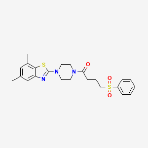 molecular formula C23H27N3O3S2 B2510330 1-(4-(5,7-二甲基苯并[d]噻唑-2-基)哌嗪-1-基)-4-(苯磺酰)丁-1-酮 CAS No. 941925-52-6