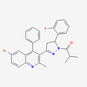 molecular formula C29H25BrFN3O B2510336 1-(3-(6-bromo-2-methyl-4-phenylquinolin-3-yl)-5-(2-fluorophenyl)-4,5-dihydro-1H-pyrazol-1-yl)-2-methylpropan-1-one CAS No. 865615-49-2