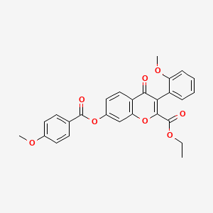 molecular formula C27H22O8 B2510337 2-(乙氧羰基)-3-(2-甲氧苯基)-4-氧代色满-7-基 4-甲氧基苯甲酸酯 CAS No. 610759-19-8