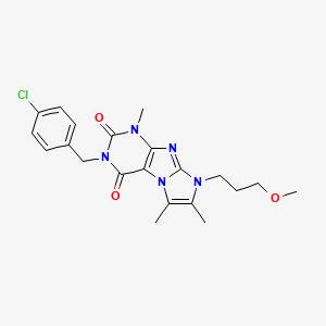 molecular formula C21H24ClN5O3 B2510338 2-[(4-Chlorophenyl)methyl]-6-(3-methoxypropyl)-4,7,8-trimethylpurino[7,8-a]imidazole-1,3-dione CAS No. 878720-14-0