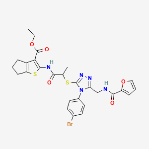 ethyl 2-(2-((4-(4-bromophenyl)-5-((furan-2-carboxamido)methyl)-4H-1,2,4-triazol-3-yl)thio)propanamido)-5,6-dihydro-4H-cyclopenta[b]thiophene-3-carboxylate