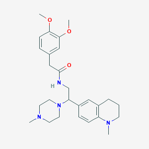 molecular formula C27H38N4O3 B2510343 2-(3,4-dimethoxyphenyl)-N-(2-(1-methyl-1,2,3,4-tetrahydroquinolin-6-yl)-2-(4-methylpiperazin-1-yl)ethyl)acetamide CAS No. 921923-04-8