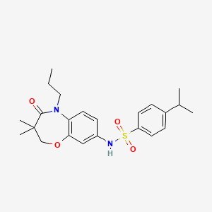 molecular formula C23H30N2O4S B2510348 N-(3,3-dimethyl-4-oxo-5-propyl-2,3,4,5-tetrahydrobenzo[b][1,4]oxazepin-8-yl)-4-isopropylbenzenesulfonamide CAS No. 922049-97-6