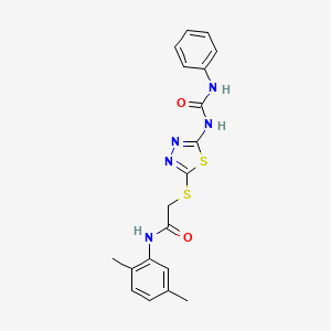 molecular formula C19H19N5O2S2 B2510358 N-(2,5-dimethylphenyl)-2-[[5-(phenylcarbamoylamino)-1,3,4-thiadiazol-2-yl]sulfanyl]acetamide CAS No. 946323-48-4