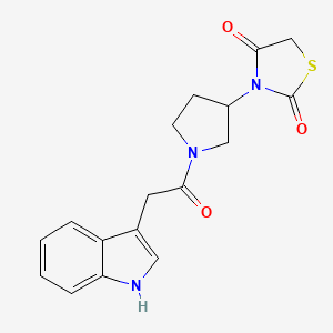molecular formula C17H17N3O3S B2510393 3-(1-(2-(1H-indol-3-yl)acetyl)pyrrolidin-3-yl)thiazolidine-2,4-dione CAS No. 1795087-85-2