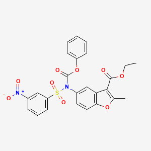 molecular formula C25H20N2O9S B2510419 Ethyl 2-methyl-5-[(3-nitrophenyl)sulfonyl-phenoxycarbonylamino]-1-benzofuran-3-carboxylate CAS No. 448212-78-0