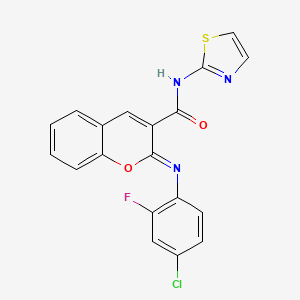 molecular formula C19H11ClFN3O2S B2510428 (2Z)-2-[(4-chloro-2-fluorophenyl)imino]-N-(1,3-thiazol-2-yl)-2H-chromene-3-carboxamide CAS No. 1327186-80-0