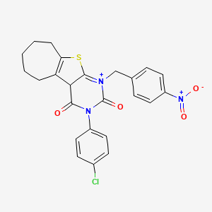 molecular formula C24H20ClN3O4S B2510442 4-(4-氯苯基)-6-[(4-硝基苯基)甲基]-8-硫杂-4-氮杂-6-氮杂三环[7.5.0.02,7]十四-1(9),6-二烯-3,5-二酮 CAS No. 899782-93-5