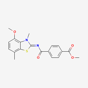 molecular formula C19H18N2O4S B2510449 Methyl 4-[(4-methoxy-3,7-dimethyl-1,3-benzothiazol-2-ylidene)carbamoyl]benzoate CAS No. 868369-99-7