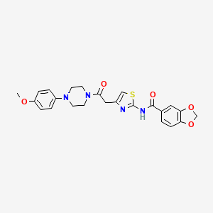 molecular formula C24H24N4O5S B2510485 N-(4-{2-[4-(4-甲氧基苯基)哌嗪-1-基]-2-氧代乙基}-1,3-噻唑-2-基)-2H-1,3-苯并二氧杂环戊烯-5-甲酰胺 CAS No. 1005308-45-1