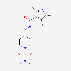 molecular formula C15H27N5O3S B2510506 N-((1-(N,N-dimethylsulfamoyl)piperidin-4-yl)methyl)-1,3,5-trimethyl-1H-pyrazole-4-carboxamide CAS No. 2034422-27-8
