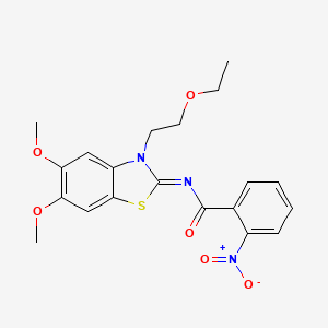 molecular formula C20H21N3O6S B2510532 (Z)-N-(3-(2-ethoxyethyl)-5,6-dimethoxybenzo[d]thiazol-2(3H)-ylidene)-2-nitrobenzamide CAS No. 895438-39-8